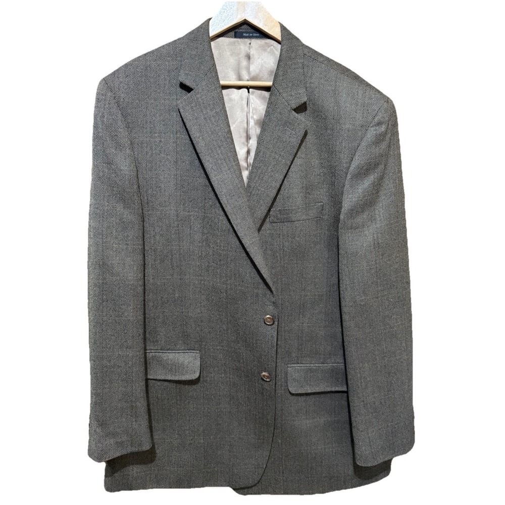 Lauren Ralph Lauren Mens Blazer 48L Brown Sport Coat Lambswool Houndstooth EUC